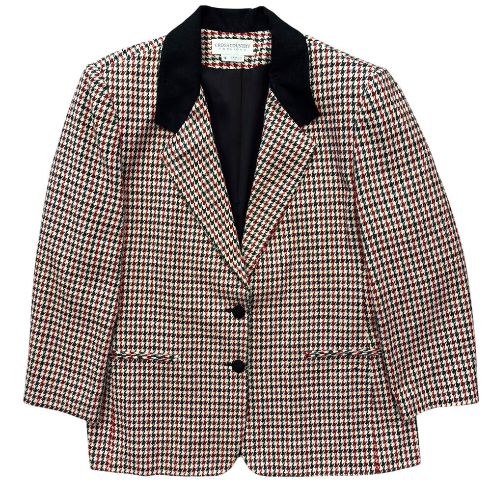 Cross Country Houndstooth Equestrian Blazer Size 18 Tweed Preppy Academia Boxy - Picture 2 of 8